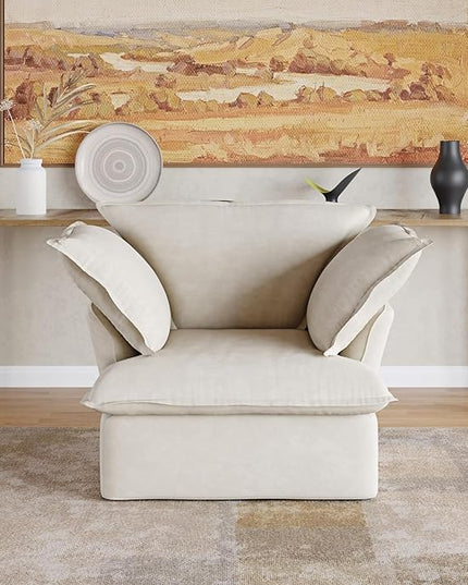 JACH Comfy Couch Chair with Thick Cushion, Single Accent Chair Deep Seat Sofas Couches, Hemp Velvet Sofa Furniture for Small Spaces, Living Room, Bedroom, Office, Apartment, Beige