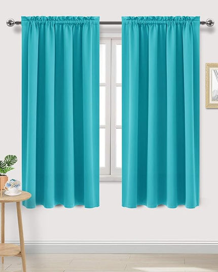 DWCN Blackout Curtains Room Darkening Thermal Insulated Bedroom Curtains Window Curtain Panels, 52 x 63 inches Long, Set of 2 Turquoise Rod Pocket Drapes