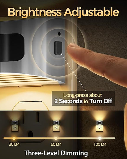 DORESshop LED Night Light[2 Pack], Silver Night Lights Plug into Wall, 3 Mode Plug in Night Light with Motion Sensor, Dusk to Dawn Sensor, Nightlights for Adults, Bedroom, Bathroom, Hallway