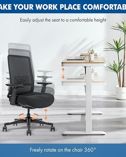 Mesh Office Chair with Headrest – Ergonomic Office Chair with Lumbar Support, Adjustable 3D Arms & Soft Seat – Holds Up to 330lbs (Gray)