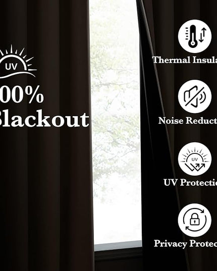 NICETOWN 100% Blackout Tan Curtains for Travel, Grommet Lightweight Portable Window Treatments Thermal Curtains Easy to Install for Living Room/Bedroom, W52 x L72, 2 Panels