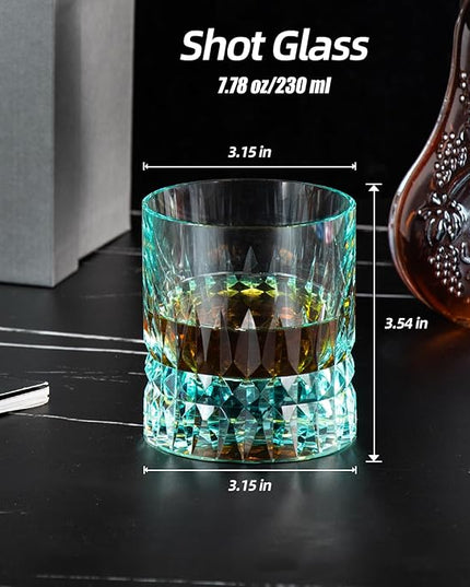 KAMMAK Crystal Whiskey Glasses Set, 7.8 oz (230 ml) Hand Blown Old Fashioned Tumbler, Thick Base Colored Glass with Delicate Rim & Seamless Design for Scotch, Bourbon, Cocktails, Aqua Green