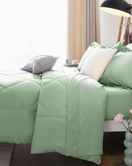 CozyLux Twin Comforter Set with Sheets Sage Green - 5 Pieces Bed in a Bag Twin, All Season Bed Set for Girls and Boys, Bedding Set with Down Alternative Comforter, Sheets, Pillowcase & Sham