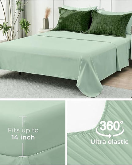 HYMOKEGE Dark Green/Sage Green Full Size Comforter Sets Seersucker 7 Pieces, All Season Luxury Bed in a Bag for Bedroom, Bedding Set with Comforter, Sheets, Pillowcases & Shams