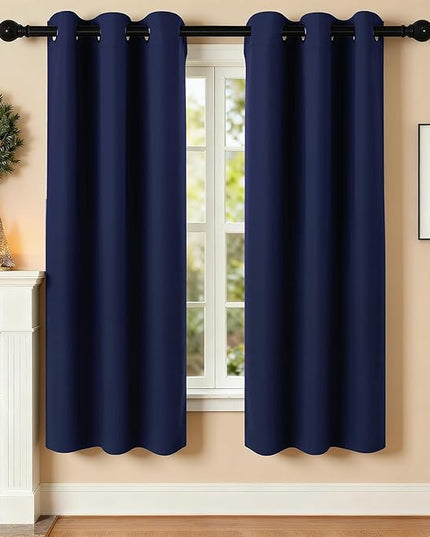 Room Darkening Curtains 63 Inch Length for Bedroom Living Room, Insulated Thermal Grommet Curtain Drapes, Blackout(60-90%,Not 100%) Window Treatment Decor, 2 Panels, 35x63, Navy Blue