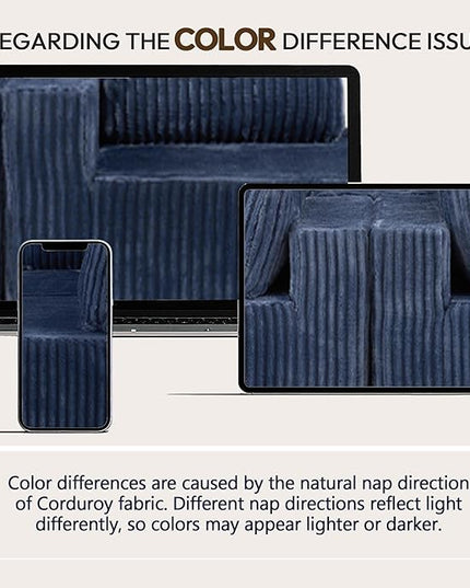 132" U Shaped Boneless Couch, Cloud Sectional Modular Sofa with Double Chaise Lounge, Corduroy Cloud Couch with Pillows & Deep Seat, Boneless Sofa for Living Room, Blue