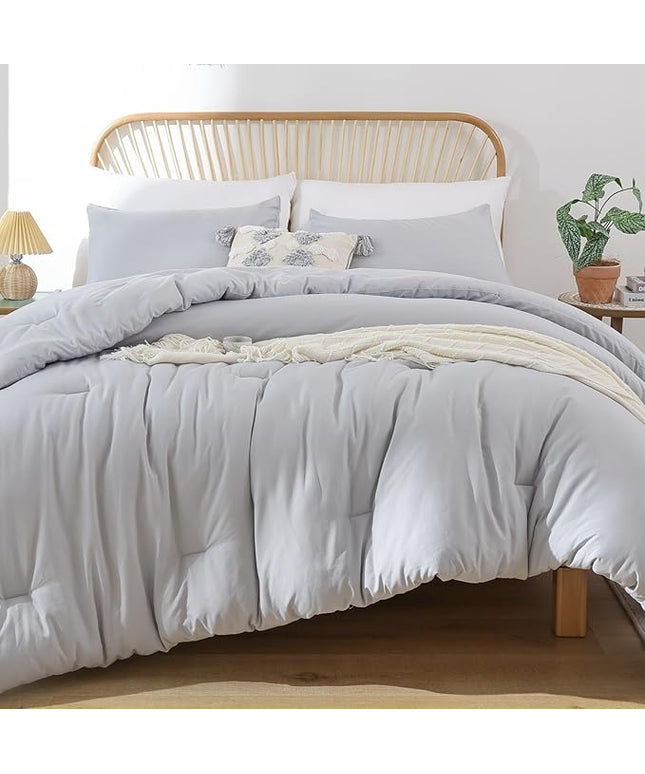 ROSGONIA Comforter Full Size for Girls Boys Teens Light Grey, 3pcs(1 Boho Grey Comforter & 2 Pillowcases) Lightweight Soft Dorm Bedding for All Season