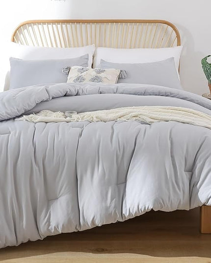 ROSGONIA King Size Comforter Set Light Grey, 3pcs (1 Boho Gray Comforter & 2 Pillowcases) All Season Bedding Lightweight Bedspread Blanket Quilt