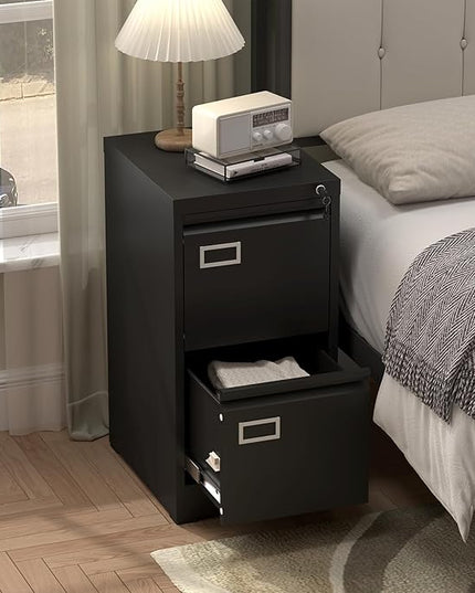 Filing Cabinet,2 Drawer File Cabinet with Lock,Locking File Cabinets for Home Office,Small Filing Cabinet for Letters/Legal/A4,Assembly Required,Black