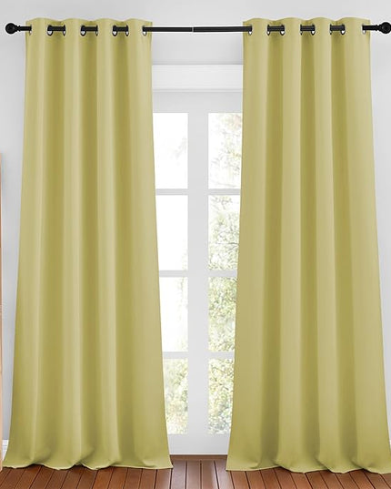 NICETOWN Paler Yellow Room Darkening Bedroom Curtains 96 inches Long, Grommet Thermal Insulated Room Darkening Window Treatments Sound Reducing for Living Room, W46 x L96, 2 Panels