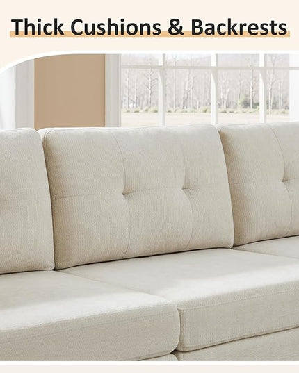 VANOMi 6 Seater Sectional Couches for Living Room, 118" Convertible Modular Cloud Sofa, Comfy Chenille Sofas & Couches for Living Room, Apartment, Office, White, L/U Shaped