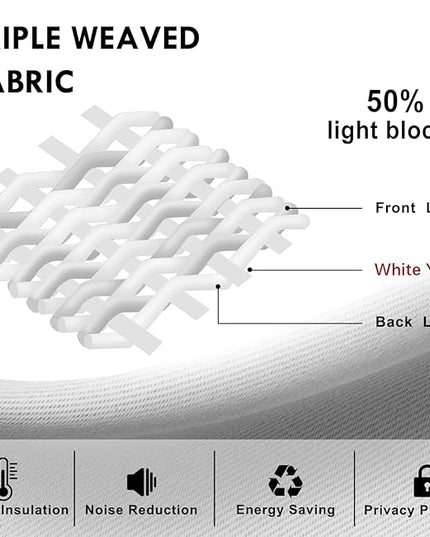 DWCN White Curtains for Living Room Thermal Insulated, 50% Light Blocking Curtains for Bedroom, Dining Room Window, W 42x L 63 Inch, Set of 2 Rod Pocket Curtain Panels