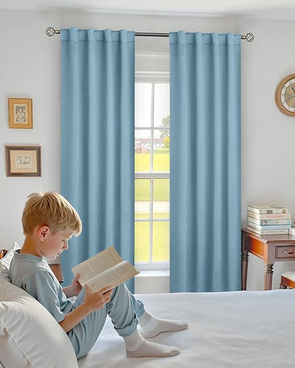 BGment Greyish Blue Blackout Curtains 84 Inch Length 2 Panels for Bedroom - Rod Pocket and Back Tab Blackout Curtains Thermal Insulated Room Darkening Curtains for Living Room, (Each 38 x 84 Inch)
