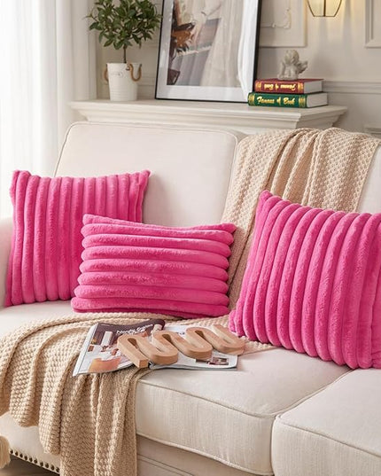 DEELAND Pack of 2,Double-Sided Faux Fur Plush Decorative Throw Pillow Covers Fuzzy Striped Soft Pillowcase Cushion Covers for Sofa Couch Bedroom