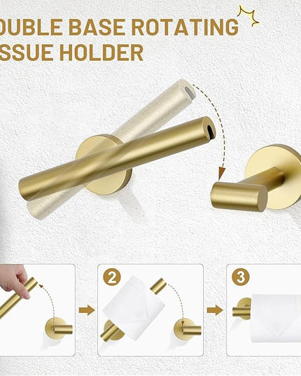 TURS Brushed Gold 5 Piece Bathroom Hardware Set, SUS304 Stainless Steel Bath Towel Bar Set, 23.6 Inch Round Bathroom Accessories Kit Wall Mounted