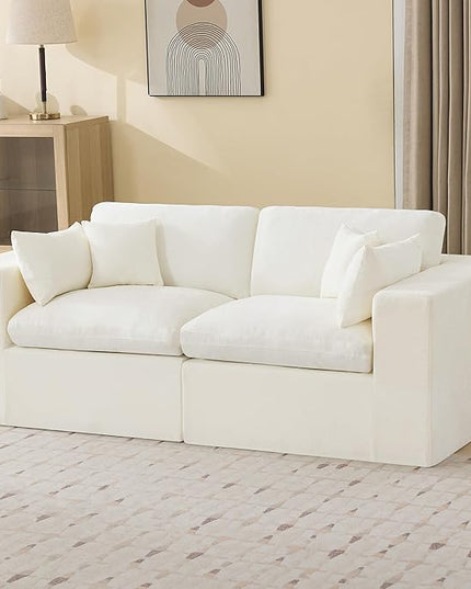 88''Cloud Boneless Sectional Couch, Modular Sectional Sofa Deep Seat, Upholstered Convertible Comfy Loveseat Chenille Memory Foam Sofa Couches for Living Room, Beige