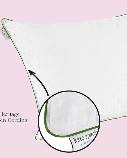 kate spade new york Noel Soft/Medium 20" x 28", Adjustable Down Alternative Pillow, 300 Thread Count Cotton Cover, Best for Back or Stomach Sleepers, Queen, White