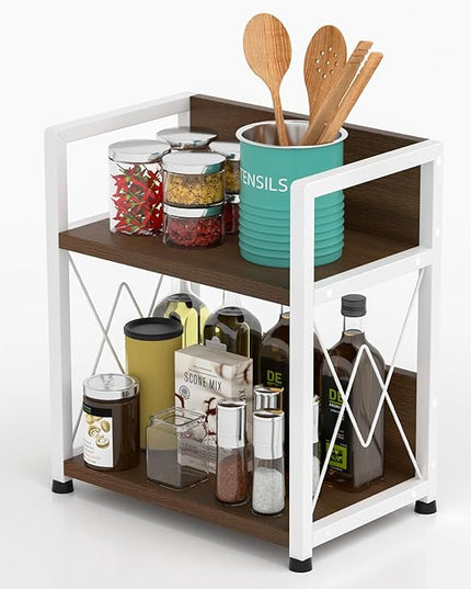 Aduanbang Coffee Bar Accessories Organizer, 2 Tier Wooden Kitchen Counter Shelf, Coffee Organizer Station for Countertop, Condiment Rack for Mugs, Cups, Cream, Syrup
