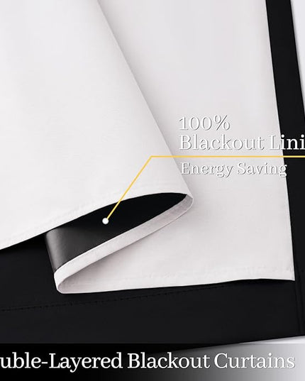 Yakamok 100% Blackout Curtain Panels 84 inches Cold and Light Blocking Drapes for Nursery, 2 Thick Layers Thermal Insulated Draperies (2 Pieces, 40 Wide Each Panel, Black Front with White Backing)