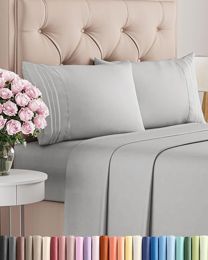 Cal King Size 4 Piece Sheet Set - Comfy Breathable & Cooling Bed Sheets Set - Hotel Luxury Bedding for Women, Men, Kids, Teens, Boys & Girls - Deep Pockets, Soft, Wrinkle Free - Oeko-Tex - French Grey