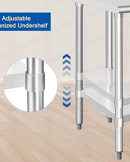 HARDURA Stainless Steel Table 24X12 Inches with Undershelf and Galvanized Legs NSF Heavy Duty Commercial Prep Work Table for Restaurant Kitchen Home and Hotel