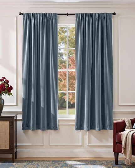Lazzzy Velvet Blackout Curtains Thermal Insulated Room Window Drapes Super Soft Luxury Curtains for Living Room Bedroom Rod Pocket 2 Panels, Dark Slate, 52" W x 72" L