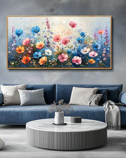 QIYILEXWART Large Wall Art For Living Room Canvas Wall Decor For Bedroom Watercolour Painting Office Decoration Colorful Flowers Wall Picture Artwork Ready To Hang Home Decor Wood Framed