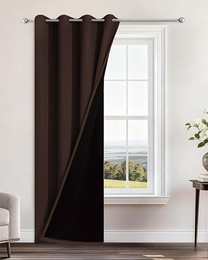 Yakamok 100% Blackout Curtains 96 Inches Long, 2 Thick Layers Heat and Full Light Blocking Soft Thermal Insulated Drapes for Bedroom(52" Wide Each Panel, Chocolate Brown, 1 Panel)