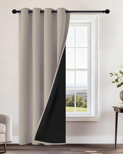 Yakamok 100% Blackout Curtains 84 Inches Long, 2 Thick Layers Heat and Full Light Blocking Soft Thermal Insulated Drapes for Bedroom(52" Wide Each Panel, Natural, 1 Panel)