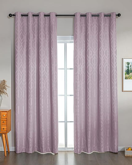 Amazon Basics Jacquard 2-Piece 100% Blackout Curtains, Living Room and Bedroom Drapes, Thermal Insulated Window Treatment, 42"x95", Pink