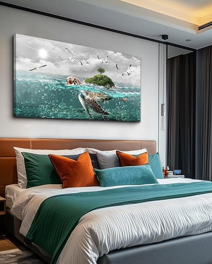 Canvas Wall Art For Living Room Large Size Wall Decor For Bedroom Artwork For Walls Pictures Sea Turtles Canvas Art Prints Bathroom Decoration Blue Ocean Paintings Ready To Hang Room Home Decorations