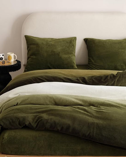 Luxlovery Green Gradient Velvet Comforter Full Fluffy Plush Flannel Bedding Set Full Men Women Army Green White Winter Warm Blanket Quilts Thick Abstract Modern Comforter Set