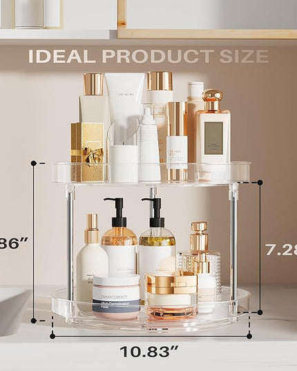 2 Pack 10.6-Inch 2 Tier Lazy Susan Organizer, 360 Degree Rotating Clear Turntable for Cabinet, Makeup and Perfume Organizer for Vanity, Kitchen, and Bathroom Counter Tray