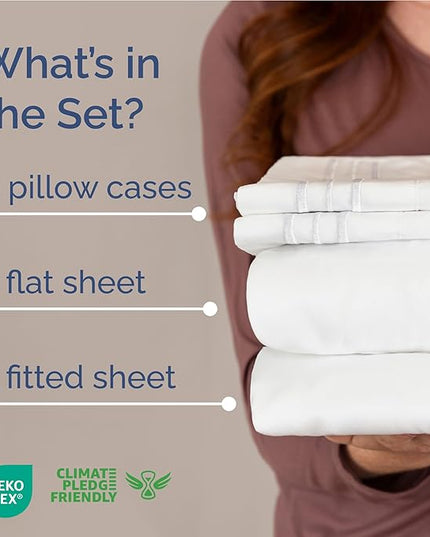 Full Size 4 Piece Sheet Set - Comfy Breathable & Cooling Bed Sheets Set - Hotel Luxury Bedding for Women, Men, Kids, Teens, Boys & Girls - Deep Pockets, Ultra-Soft and Wrinkle Free - Oeko-Tex - White