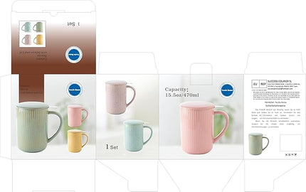 Yundu 16 oz Coffee Mugs Set of 6, Large Coffee Cups, Ceramics Mug with Handle, Cups foe Latte, Tea, Cappucino - Assorted Colors