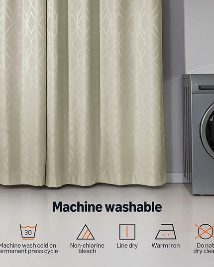 Amazon Basics Jacquard 2-Piece 100% Blackout Curtains, Living Room and Bedroom Drapes, Thermal Insulated Window Treatment, 42"x63", Beige
