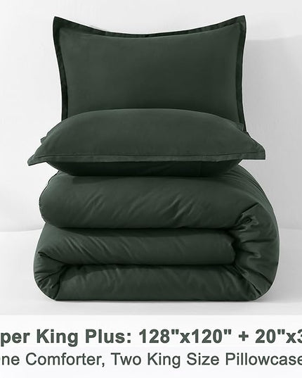 Litanika Forest Green Oversized King Comforter Set Super King Plus Size, 3 Pieces Lightweight Solid Bedding Comforter Set, All Season Fluffy Bed Set (128x120In Comforter & 2 Pillowcases)