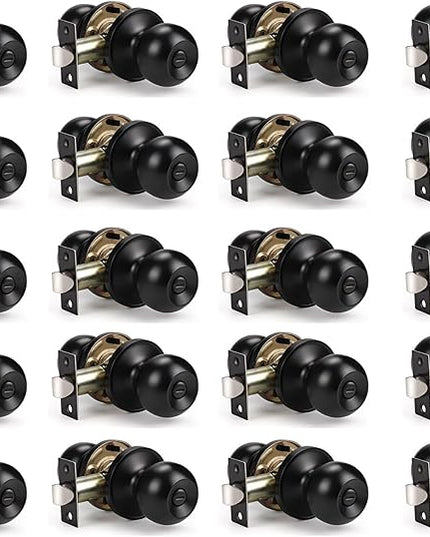 KNOBWELL 20 Pack Matte Black Interior Door Knobs, Privacy Bed and Bath Door Knob with Lock