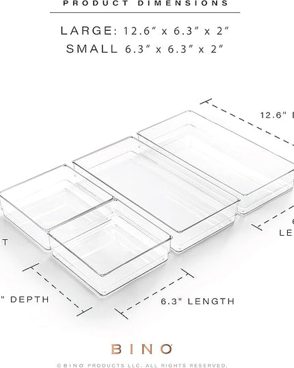 BINO | 4-Piece Drawer Organizer Bin Set | THE MODULAR | Multi-Purpose Storage | Durable | BPA-Free | Desk Drawer Organizer | Vanity Bathroom Makeup