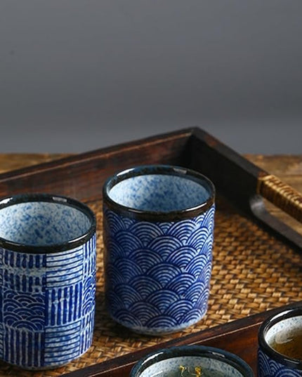 Stoneware Coffee Bar Utensil Holder Tea & Coffee Spoon & Stirrer Holder for Stir Stick Straw Teaspoon Holder Spoon Cup Small Utensil Jar (Blue Wave)