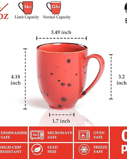 Coffee Mugs Set Of 6, 14 Oz Large Handle Heavy Duty Cups - Microwave Dishwasher Safe - Latte, Cappuccino, Tea, Cocoa, Mocha - Men, Women, Home Office Daily Use, Vivid Assorted Colors