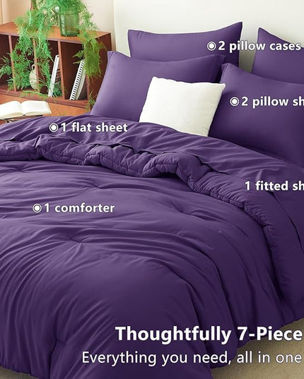 CozyLux King Size Comforter Set Purple, 7 Pieces Bed in a Bag King Comforter Set with Sheets, Soft Bedding Set with Down Alternative Comforter, Fitted Sheets, Flat Sheets, Pillow Shams and Pillowcases