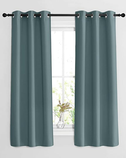 NICETOWN Blackout Greyish Blue Curtains 2 Panels Set - Grommet Room Darkening Thermal Curtains Light Blocking Window Treatments Sound Reducing Drapes for Bedroom/Kids Room, W37 x L63