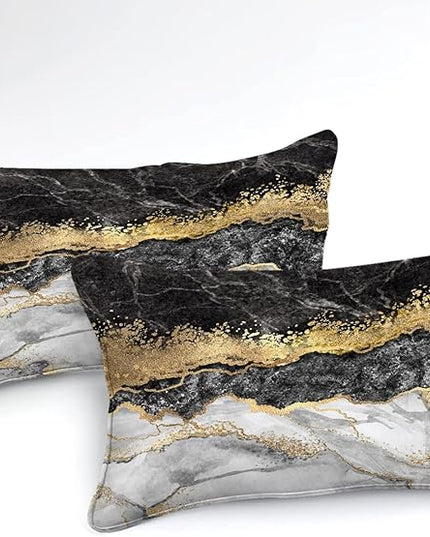Bedbay Black and Gold Cal King Comforter Set with Sheet 8 Pieces Black Gold Marble Comforter California King Bedding Set Gold Metallic Marble Texture Modern Bed Set (Black Gold,Cal-King)