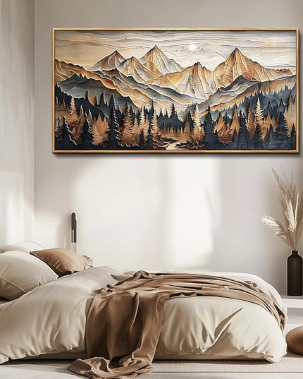 Wood Farmed Canvas Wall Art For Living Room Large Wall Decor For Office Bedroom Decorations Mountain Landscape Pictures Abstract Painting Artwork Room Wall Mural Aesthetic Home Decor 30x60 In