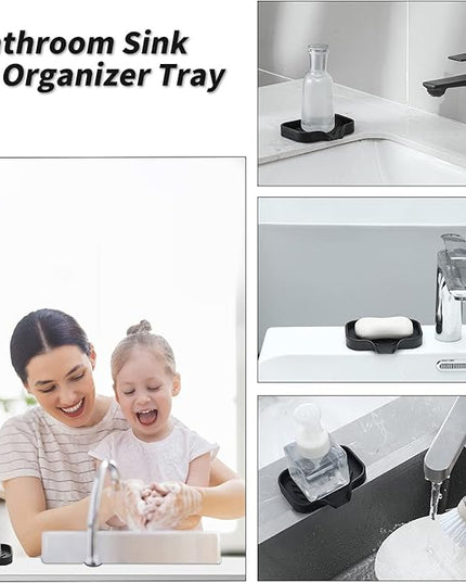 Silicone Bathroom Soap Dishes with Drain Spout-Bathroom and Kitchen Sink Organizer,Sponge Holder,Dish Soap Tray,Perfect for Dispenser,Scrubber,Bottle,Cup on Sink or Counter-Black 4.9"×3.2"