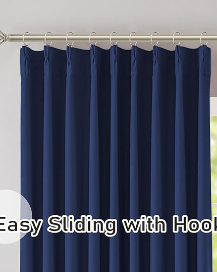 DONREN Navy Pinch Pleated Blackout Curtains with Hooks - 108 inch Length Room Darkening Thermal Insulated Window Curtain Panels for Living Room Bedroom 2 Panel 40" Wx108 L