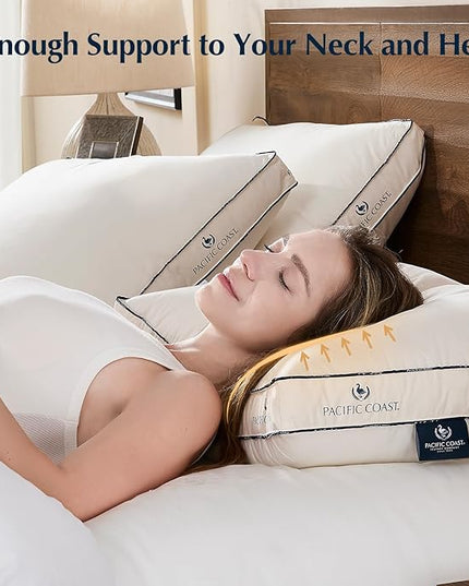 Pacific Coast Goose Feather and Down Pillows, with 100% Organic Cotton Cover, Standard Size Set of 2, Gusseted Design for Sleeping, Hotel Collection, Firm Pillows for Side and Back Sleepers