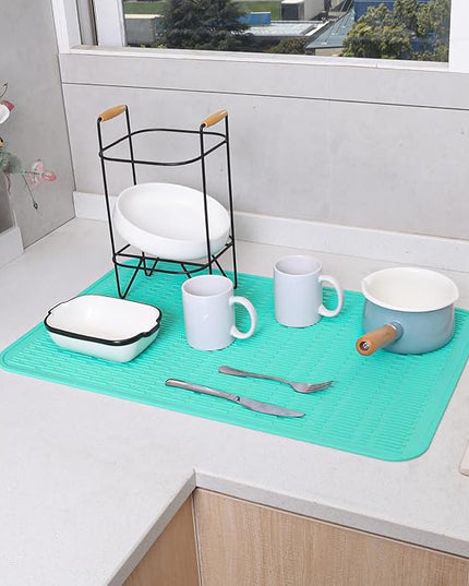 Silicone Dish Drying Mat for Multiple Usage,Easy clean,Eco-friendly,Heat-resistant Silicone Mat for Kitchen Counter or Sink,Refrigerator or Drawer Liner Mint 3XL 28 inches x 18 inches