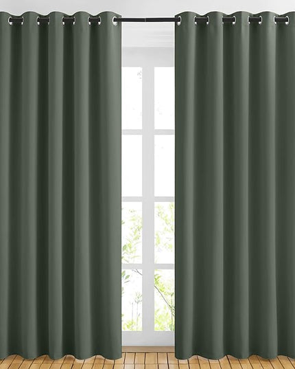 NICETOWN Blackout Sliding Door Curtains 84 inch Length 2 Panels - Thermal Insulated Solid Grommet Room Darkening Window Treatments for Bedroom/French Door (Dark Mallard, 2 Panels, W66 x L84)
